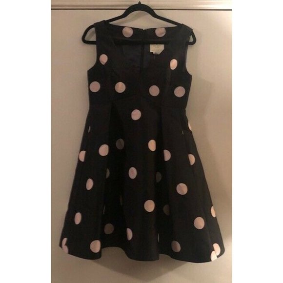 NWT $448 KATE SPADE SPOTLIGHT V NECK BLACK & PINK POLKA DOT DRESS US SIZE 4 - Picture 4 of 7